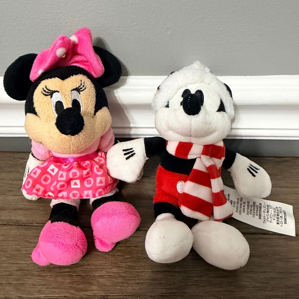 Disney Baby Mickey Minnie Mouse Plush Lot Holiday Santa Hat Pink Dress
